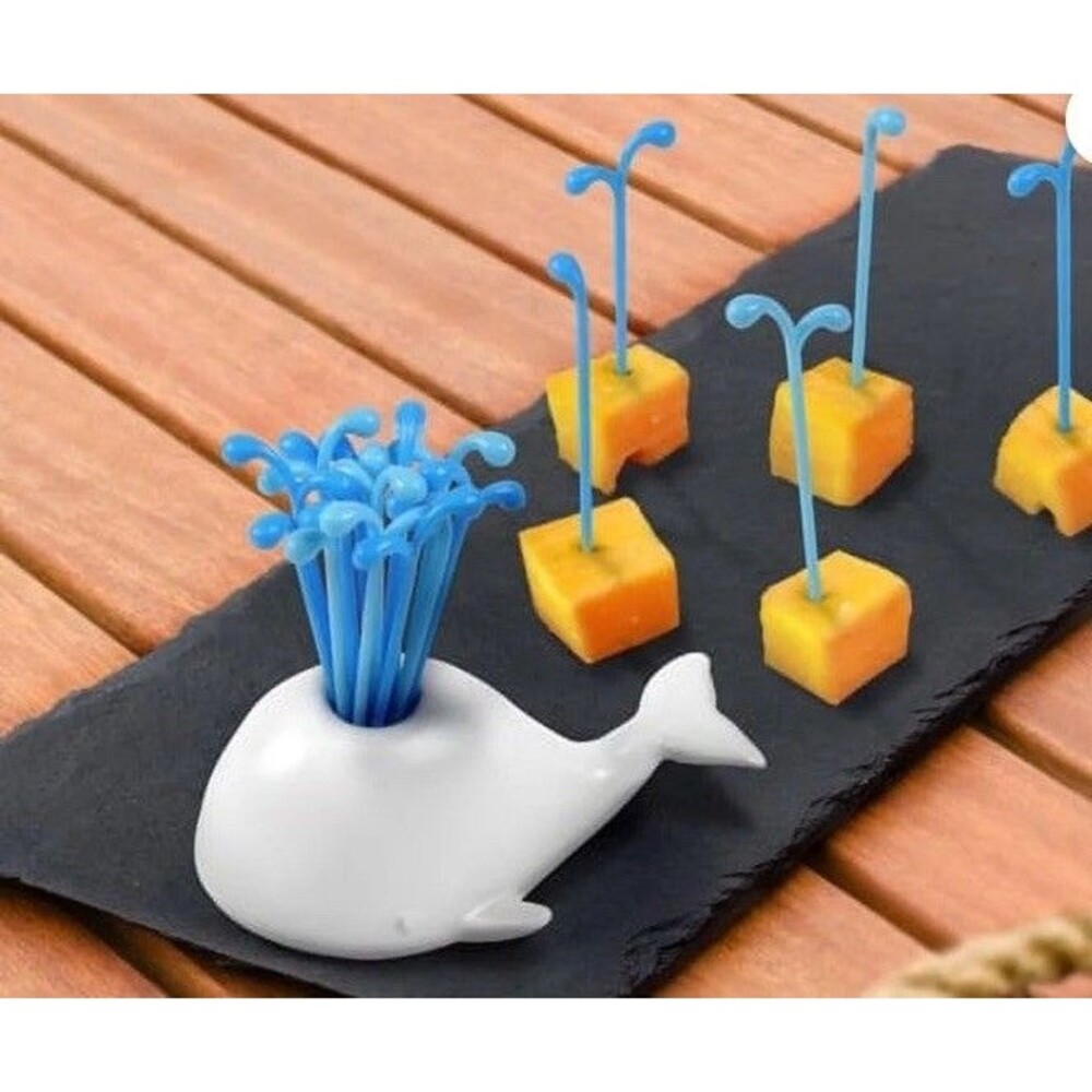 Whale Fountain Fruit Fork Set 16 Pieces W/ Base for Party Decor, Bar Supply, NEW